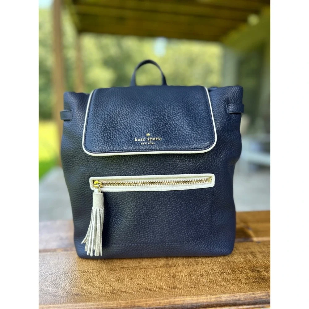 Kate Spade Chester Street Kacy Navy Pebbled Leather Backpack Tassel Bag